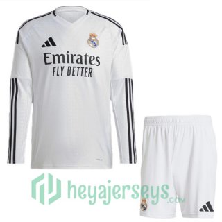 Real Madrid Kids Home Soccer Jerseys Long Sleeve White 2024-2025