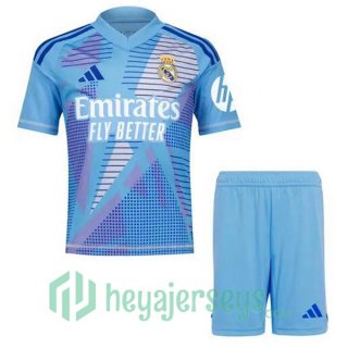 Real Madrid Kids Goalkeeper Soccer Jerseys Blue 2024-2025