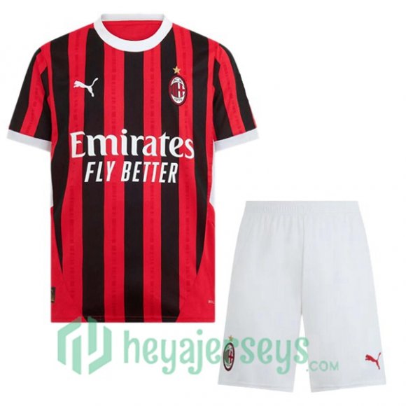 AC Milan Kids Home Soccer Jerseys Red Black 2024-2025