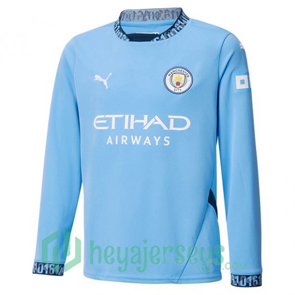 Manchester City Home Soccer Jerseys Long Sleeve Blue 2024-2025