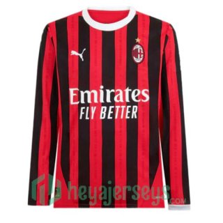 AC Milan Home Soccer Jerseys Long Sleeve Red Black 2024-2025