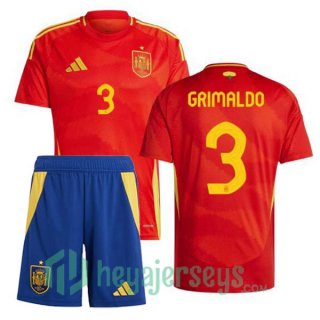 Spain (GRIMALDO 3) Kids Home Soccer Jerseys Red UEFA Euro 2024