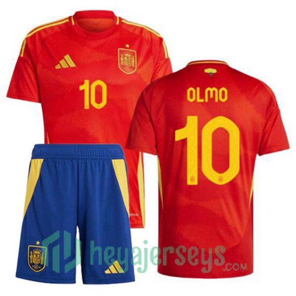 Spain (OLMO 10) Kids Home Soccer Jerseys Red UEFA Euro 2024