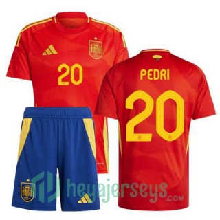 Spain (PEDRI 20) Kids Home Soccer Jerseys Red UEFA Euro 2024