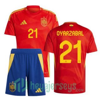 Spain (OYARZABAL 21) Kids Home Soccer Jerseys Red UEFA Euro 2024