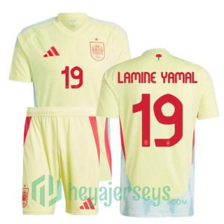 Spain (LAMINE YAMAL 19) Kids Away Soccer Jerseys Yellow UEFA Euro 2024