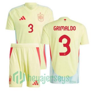 Spain (GRIMALDO 3) Kids Away Soccer Jerseys Yellow UEFA Euro 2024
