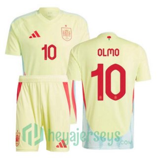 Spain (OLMO 10) Kids Away Soccer Jerseys Yellow UEFA Euro 2024