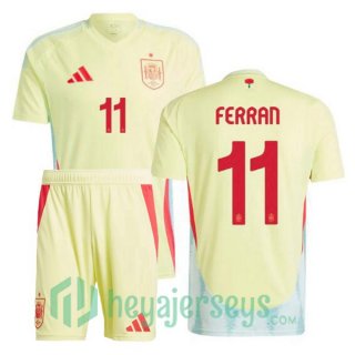 Spain (FERRAN 11) Kids Away Soccer Jerseys Yellow UEFA Euro 2024