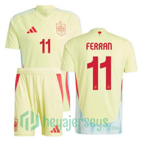 Spain (FERRAN 11) Kids Away Soccer Jerseys Yellow UEFA Euro 2024