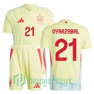 Spain (OYARZABAL 21) Kids Away Soccer Jerseys Yellow UEFA Euro 2024