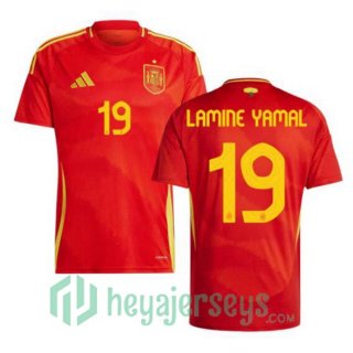 Spain (LAMINE YAMAL 19) Home Soccer Jerseys Red UEFA Euro 2024