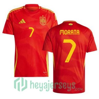 Spain (MORATA 7) Home Soccer Jerseys Red UEFA Euro 2024