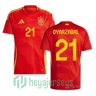 Spain (OYARZABAL 21) Home Soccer Jerseys Red UEFA Euro 2024