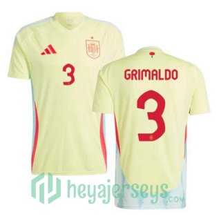 Spain (GRIMALDO 3) Away Soccer Jerseys Yellow UEFA Euro 2024