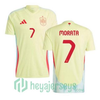 Spain (MORATA 7) Away Soccer Jerseys Yellow UEFA Euro 2024