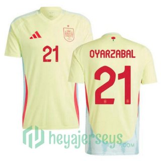 Spain (OYARZABAL 21) Away Soccer Jerseys Yellow UEFA Euro 2024