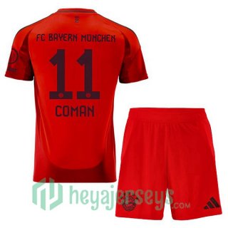 Bayern Munich (Coman 11) Kids Home Soccer Jerseys Red 2024-2025
