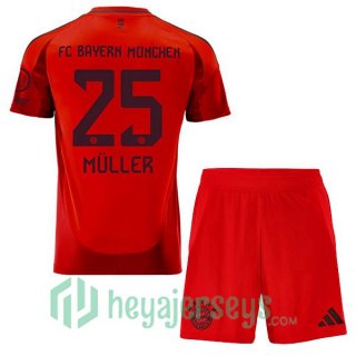 Bayern Munich (Müller 25) Kids Home Soccer Jerseys Red 2024-2025