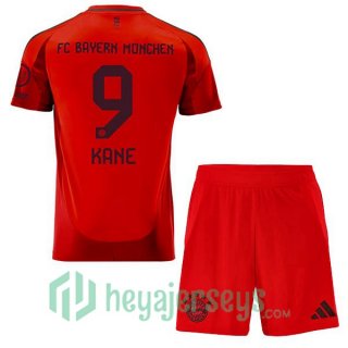 Bayern Munich (Kane 9) Kids Home Soccer Jerseys Red 2024-2025