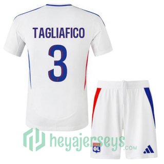 Olympique Lyon (TAGLIAFICO 3) Kids Home Soccer Jerseys White 2024-2025