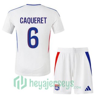 Olympique Lyon (CAQUERET 6) Kids Home Soccer Jerseys White 2024-2025
