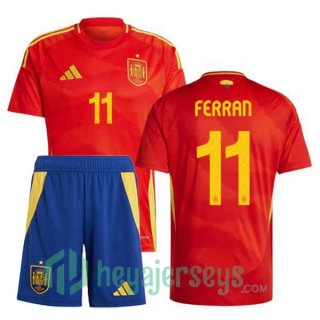 Spain (FERRAN 11) Kids Home Soccer Jerseys Red 2024-2025