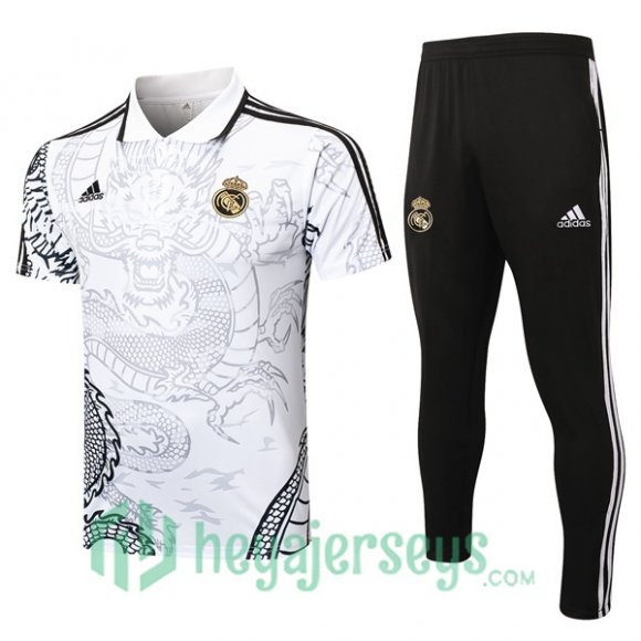 Soccer Polo Real Madrid + Pants White 2024-2025