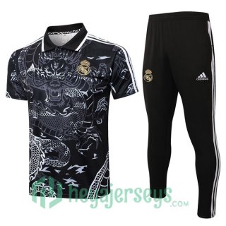 Soccer Polo Real Madrid + Pants Black 2024-2025