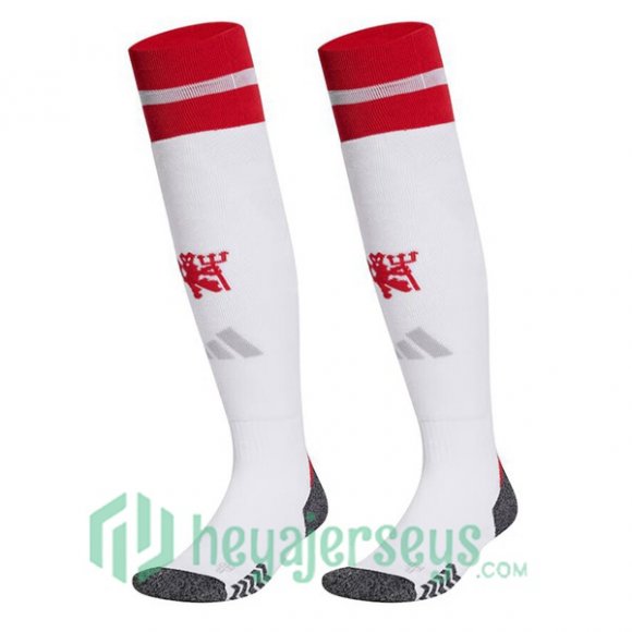 Manchester United Home Soccer Socks White 2024-2025