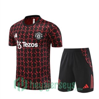 Manchester United Training T-Shirts + Shorts Black Red 2024-2025