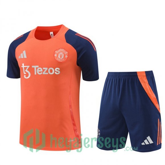 Manchester United Training T-Shirts + Shorts Orange 2024-2025