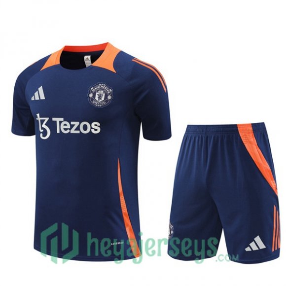 Manchester United Training T-Shirts + Shorts Blue Royal 2024-2025