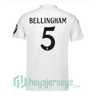 Real Madrid (Bellingham 5) Home Soccer Jerseys White 2024-2025