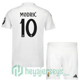 Real Madrid (Modrić 10) Kids Home Soccer Jerseys White 2024-2025