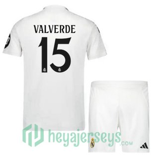 Real Madrid (Valverde 15) Kids Home Soccer Jerseys White 2024-2025