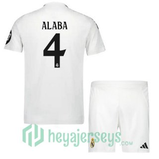 Real Madrid (Alaba 4) Kids Home Soccer Jerseys White 2024-2025