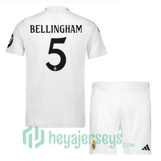 Real Madrid (Bellingham 5) Kids Home Soccer Jerseys White 2024-2025