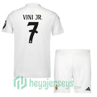 Real Madrid (Vini Jr. 7) Kids Home Soccer Jerseys White 2024-2025