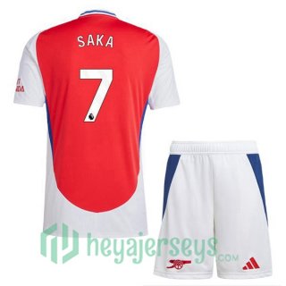 FC Arsenal (SAKA 7) Kids Home Soccer Jerseys Red White 2024-2025