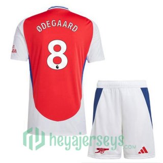 FC Arsenal (ØDEGAARD 8) Kids Home Soccer Jerseys Red White 2024-2025