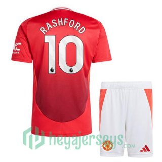 Manchester United (Rashford 10) Kids Home Soccer Jerseys Red 2024-2025