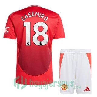 Manchester United (Casemiro 18) Kids Home Soccer Jerseys Red 2024-2025