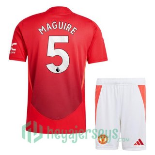 Manchester United (Maguire 5) Kids Home Soccer Jerseys Red 2024-2025