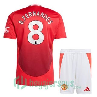 Manchester United (B.Fernandes 8) Kids Home Soccer Jerseys Red 2024-2025