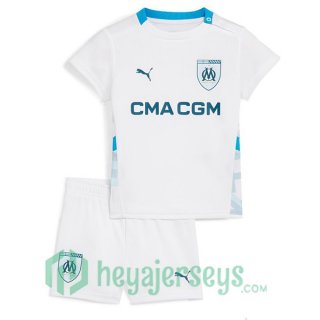 Olympique Marseille Kids Home Soccer Jerseys White 2024-2025