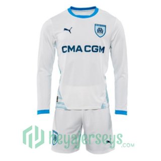Olympique Marseille Kids Home Soccer Jerseys Long Sleeve White 2024-2025