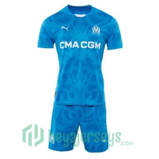 Olympique Marseille Kids Goalkeeper Soccer Jerseys Blue 2024-2025