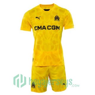 Olympique Marseille Kids Goalkeeper Soccer Jerseys Yellow 2024-2025