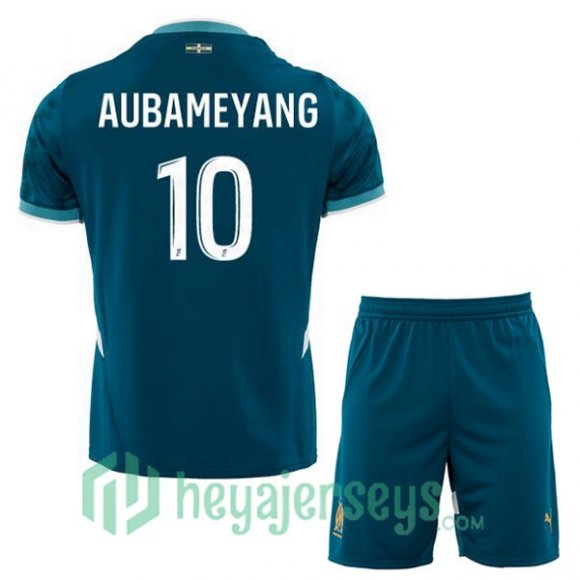 Olympique Marseille (AUBAMEYANG 10) Kids Away Soccer Jerseys Blue 2024-2025